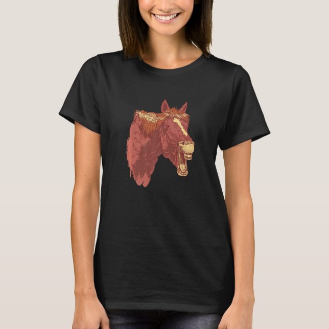 Pferd lacht Zähne Gesicht Pferd Silhouette Reiten T-Shirt (Vorderseite)