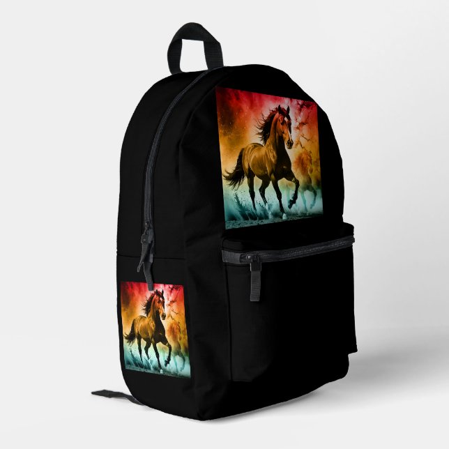 Pferd läuft  bedruckter rucksack (Rückseitige Ecke links)