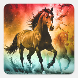 Pferd läuft quadratischer aufkleber