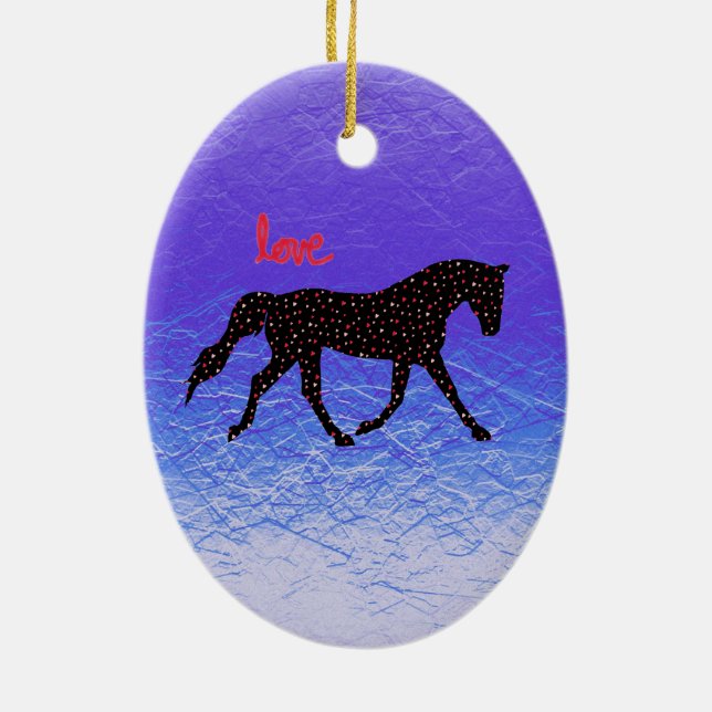 Pferd, Liebe und Herzen Keramik Ornament (Hinten)