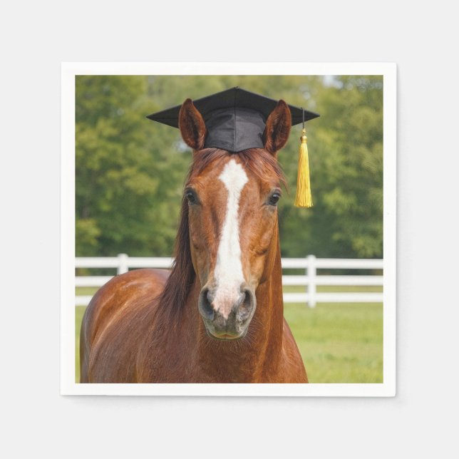 Pferd mit Abschlussmütze Serviette (Vorderseite)