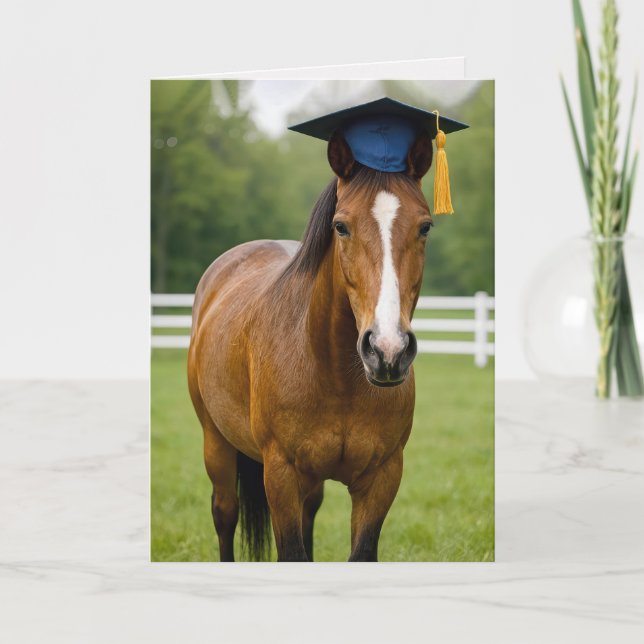 Pferd mit blauem Abschluss Hut Karte (Vorderseite)