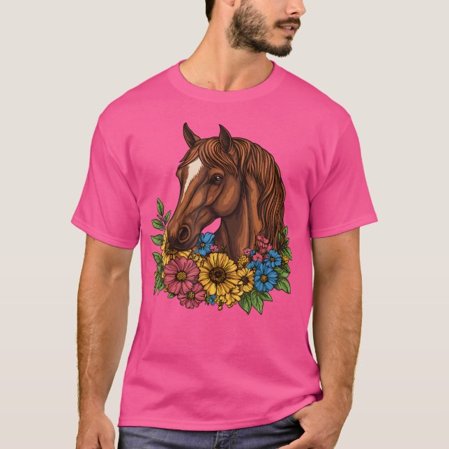 Pferd mit Blumen Pferd und Reiten T-Shirt (Vorderseite)