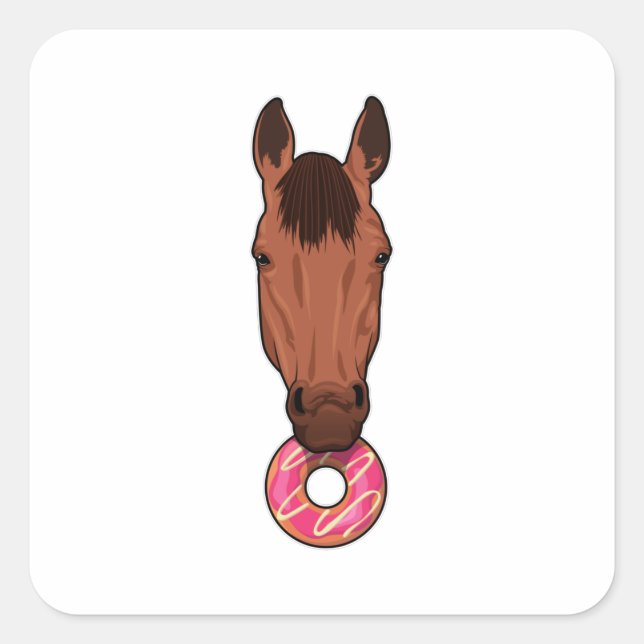 Pferd mit Donut Quadratischer Aufkleber (Vorderseite)