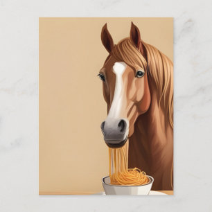 Pferd mit einer Schüssel Spaghetti Postkarte