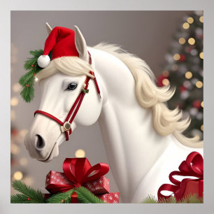 Pferd mit festlicher Weihnachtsmannmütze Poster