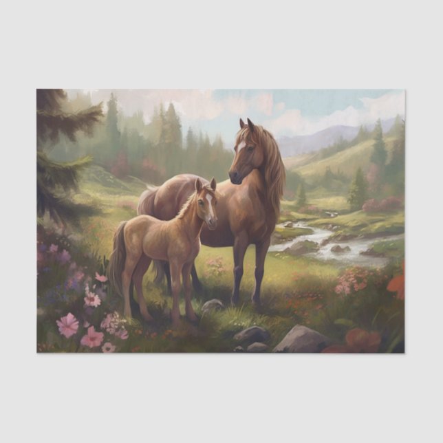 Pferd mit Foal Seidenpapier (Vorderseite)