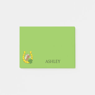 Pferd mit Golden Horse Shoe, Kleeblatt personalisi Post-it Klebezettel