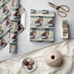 Pferd mit grüner Abschlussmütze Geschenkpapier