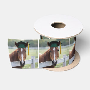 Pferd mit grüner Abschlussmütze Satinband