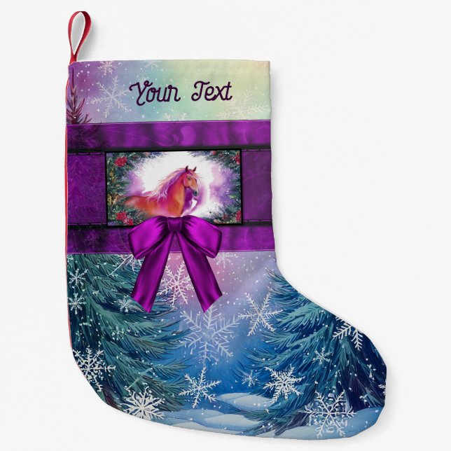 Pferd mit Holiday Ribbon und Winterlandschaft Kleiner Weihnachtsstrumpf (Vorderseite)