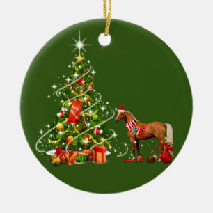 Pferd mit Hutschnupfen Weihnachten Keramik Ornament