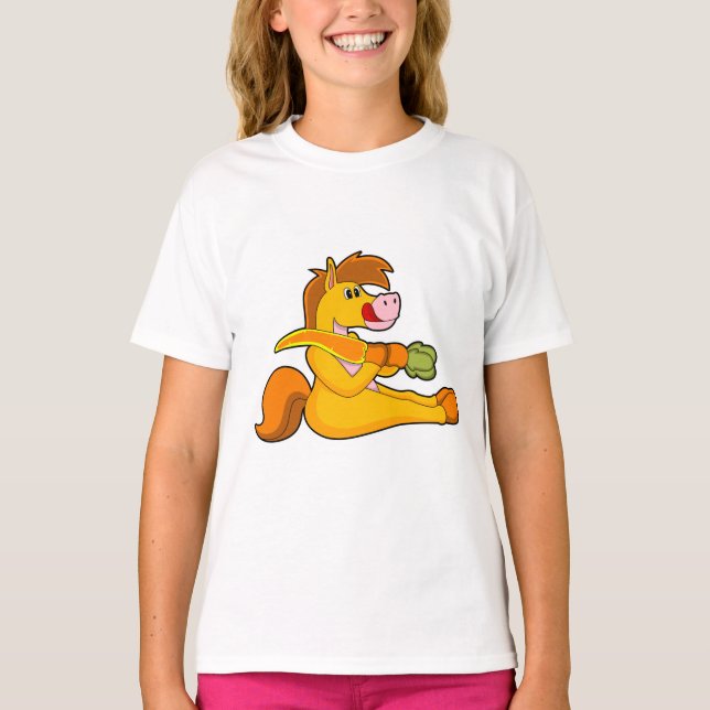 Pferd mit Karrot T-Shirt (Vorderseite)