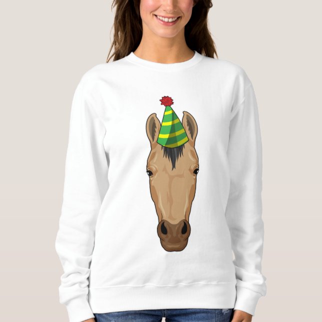Pferd mit Party-Hut Sweatshirt (Vorderseite)