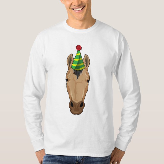 Pferd mit Party-Hut T-Shirt (Vorderseite)