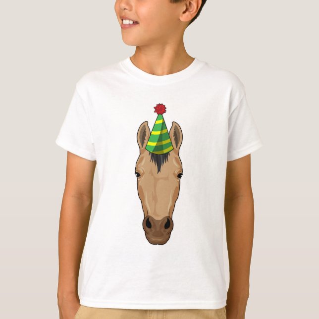 Pferd mit Party-Hut T-Shirt (Vorderseite)