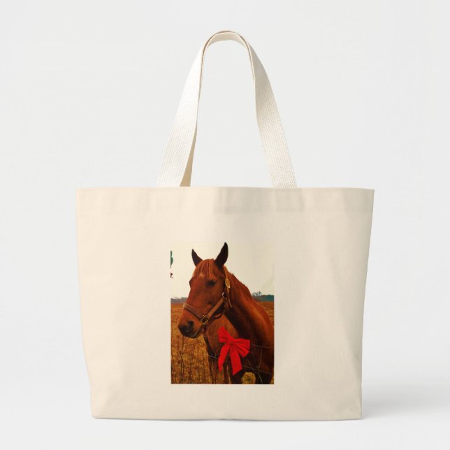 Pferd mit Red Bow Jumbo Stoffbeutel (Vorne)
