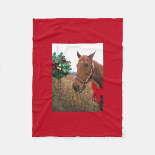 Pferd mit Red Bow Mistletoe Fleecedecke (Vorderseite)