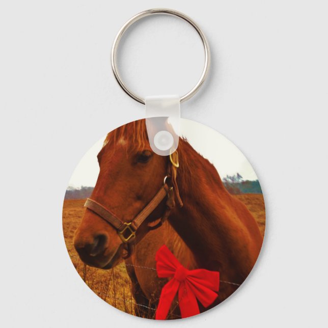 Pferd mit Red Bow Schlüsselanhänger (Vorderseite)