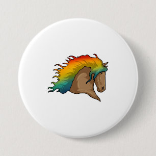 Pferd mit Regenbogenhaaren Button