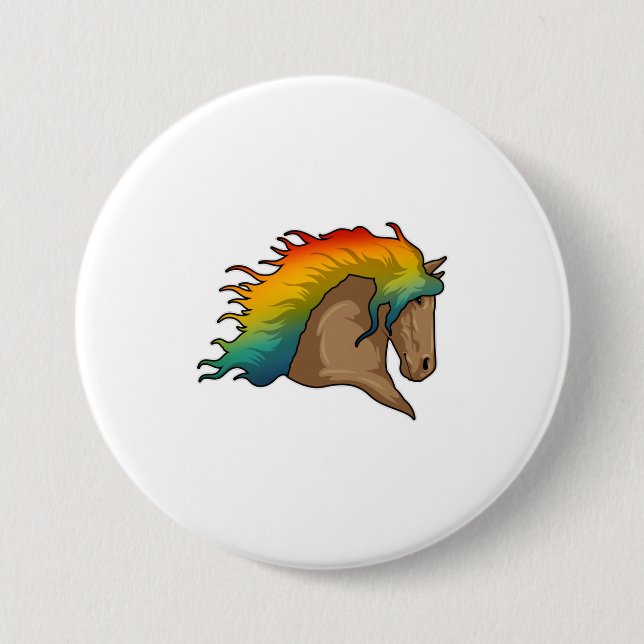 Pferd mit Regenbogenhaaren Button (Vorderseite)