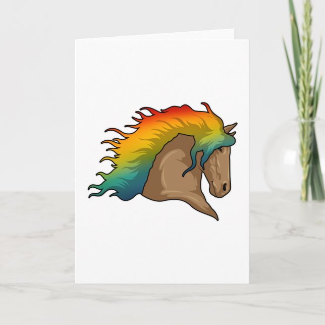 Pferd mit Regenbogenhaaren Karte (Vorderseite)