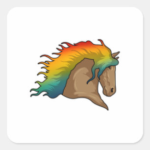 Pferd mit Regenbogenhaaren Quadratischer Aufkleber
