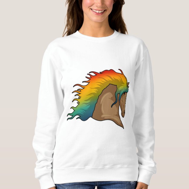 Pferd mit Regenbogenhaaren Sweatshirt (Vorderseite)