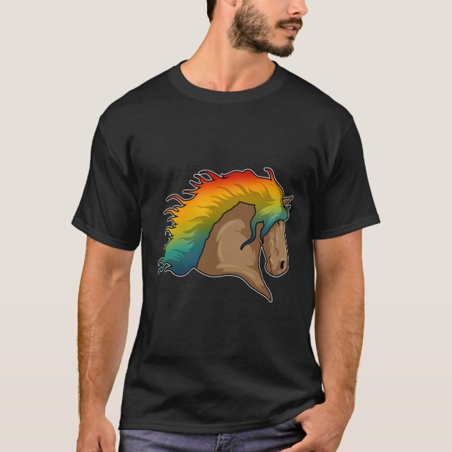 Pferd mit Regenbogenhaaren T-Shirt (Vorderseite)