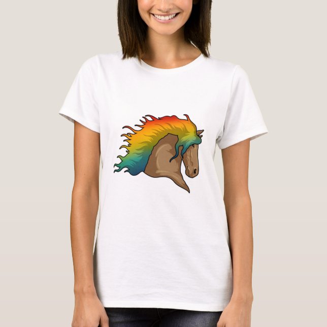 Pferd mit Regenbogenhaaren T-Shirt (Vorderseite)