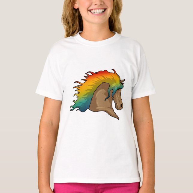 Pferd mit Regenbogenhaaren T-Shirt (Vorderseite)