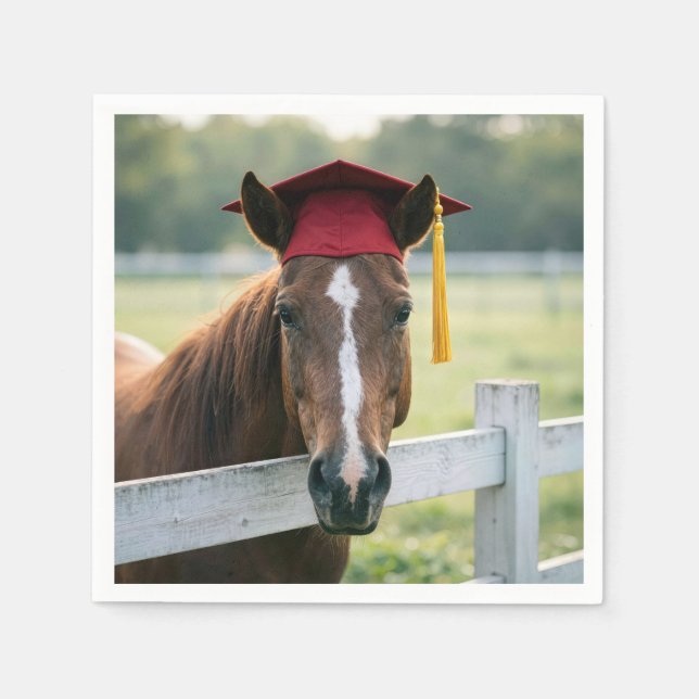 Pferd mit roter Abschlussmütze Serviette (Vorderseite)