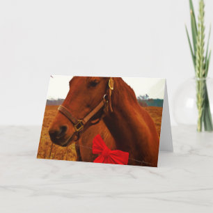 Pferd mit roter Schleife Feiertagskarte