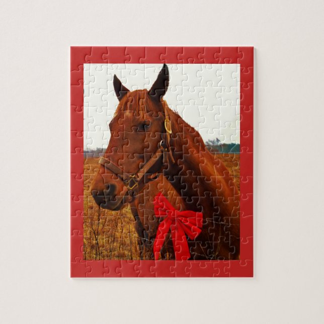 Pferd mit roter Schleife Puzzle (Vertikal)