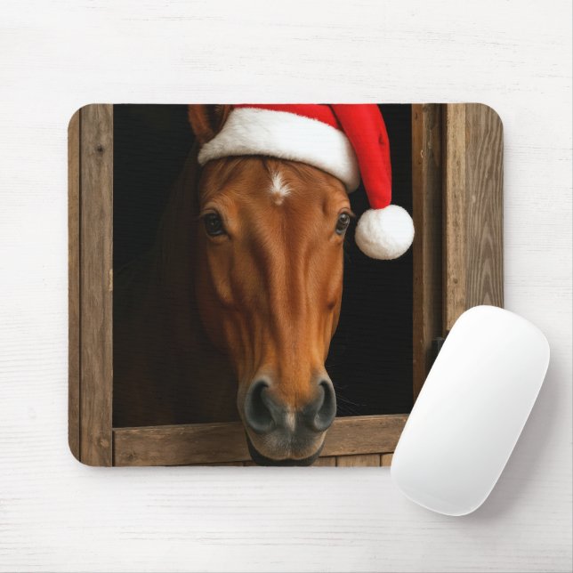 Pferd mit Santa-Mütze Mousepad (Mit Mouse)