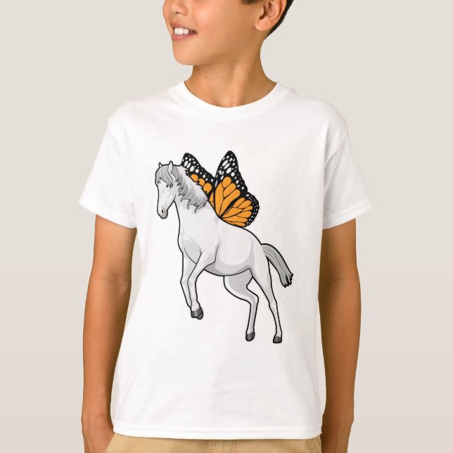 Pferd mit Schmetterling T-Shirt (Vorderseite)