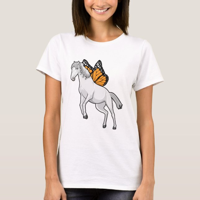 Pferd mit Schmetterling T-Shirt (Vorderseite)