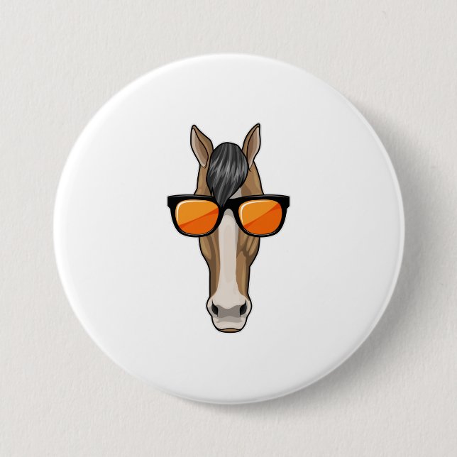 Pferd mit Sonnenbrille Button (Vorderseite)