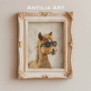 Pferd mit Sonnenbrille Gemälde Whimsikischer Kunst Poster