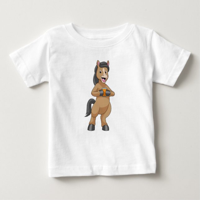 Pferd mit Tasse von Orangensaft Baby T-shirt (Vorderseite)