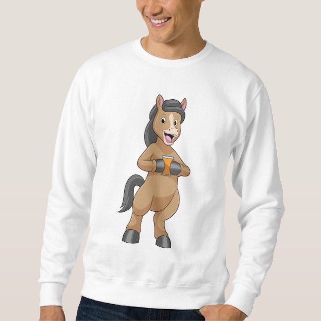 Pferd mit Tasse von Orangensaft Sweatshirt (Vorderseite)