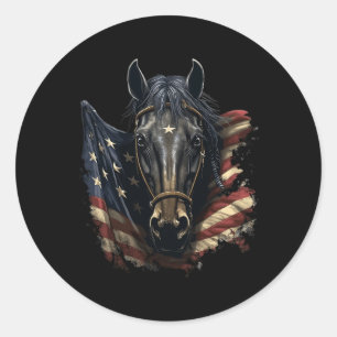 Pferd mit US-Flagge Pferderücken Reitsport Fo Runder Aufkleber