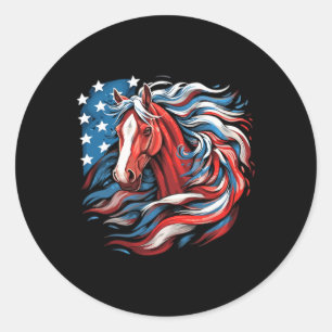 Pferd mit US-Flagge Pferderücken Reitsport Wo Runder Aufkleber
