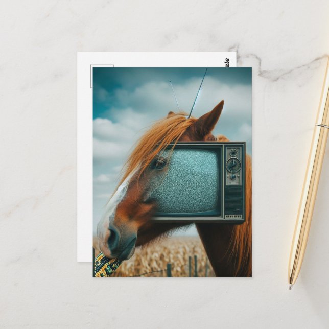 Pferd mit Vintagem TV-Gesicht Postkarte (Vorderseite/Rückseite Beispiel)