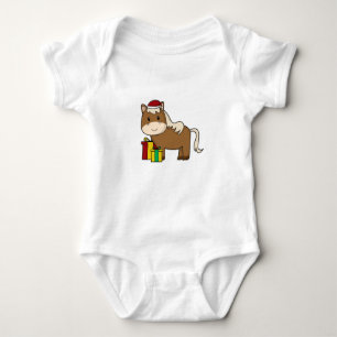 Pferd mit Weihnachtsmannmütze & Geschenken Baby Strampler