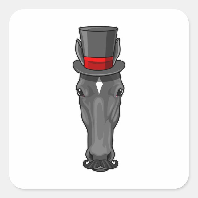 Pferd mit Zylinder Quadratischer Aufkleber (Vorderseite)