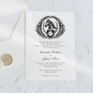Pferd Monogramm Elegante Reiterei Hochzeit Klar Acryleinladungen