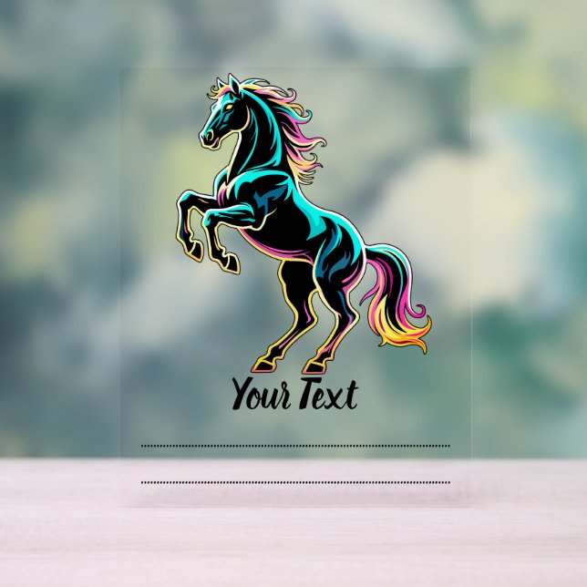 Pferd Neonlicht Glitch Retro-Stil Acrylschild (Neutral)