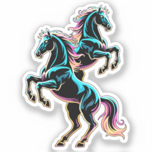 Pferd Neonlicht Glitch Retro-Stil Aufkleber