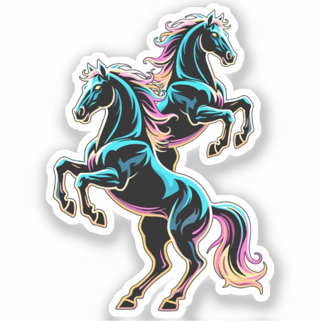Pferd Neonlicht Glitch Retro-Stil Aufkleber (Vorderseite)